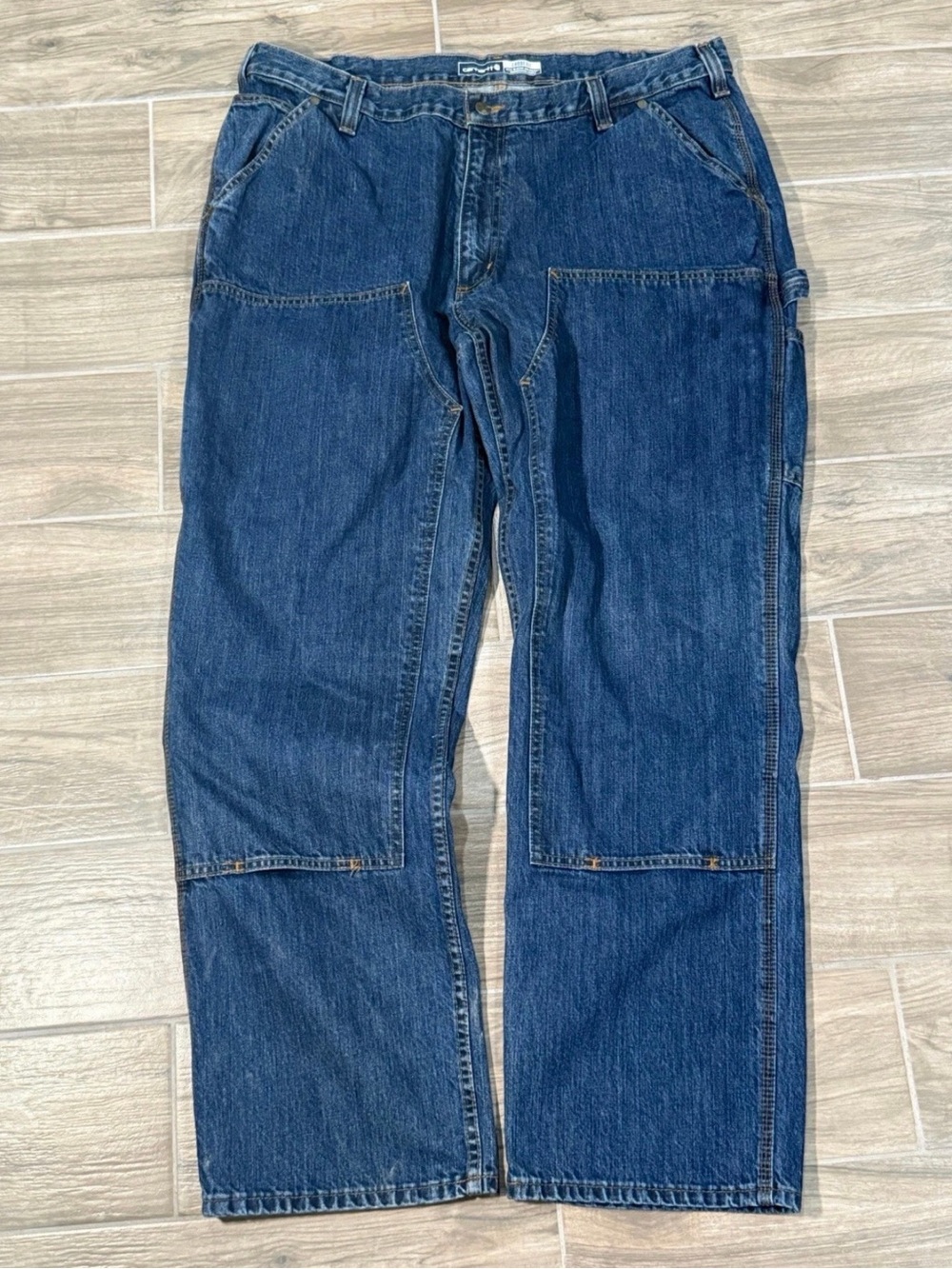 Carhartt Men's 40x32 Double Knee Blue Denim Jeans Loose Fit Workwear BD4944-M